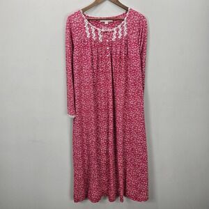 Eileen West Nightgown S Red Knit Floral‎ Lace Long Sleeve Cottagecore Bloomcore